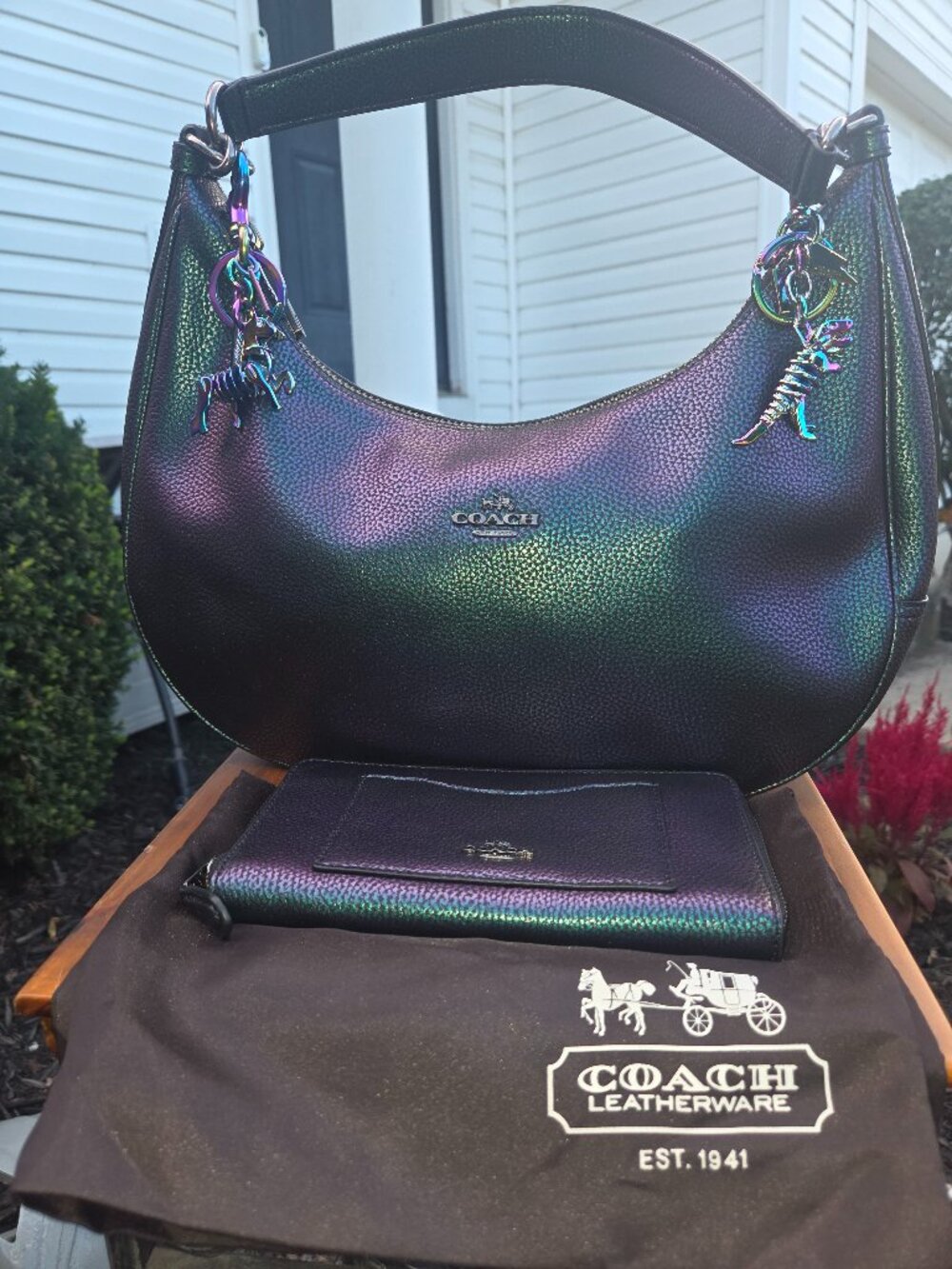 COACH HOLOGRAM EAST WEST HARLEY HOBO HANDBAG MULTI BLACK Style# F24352